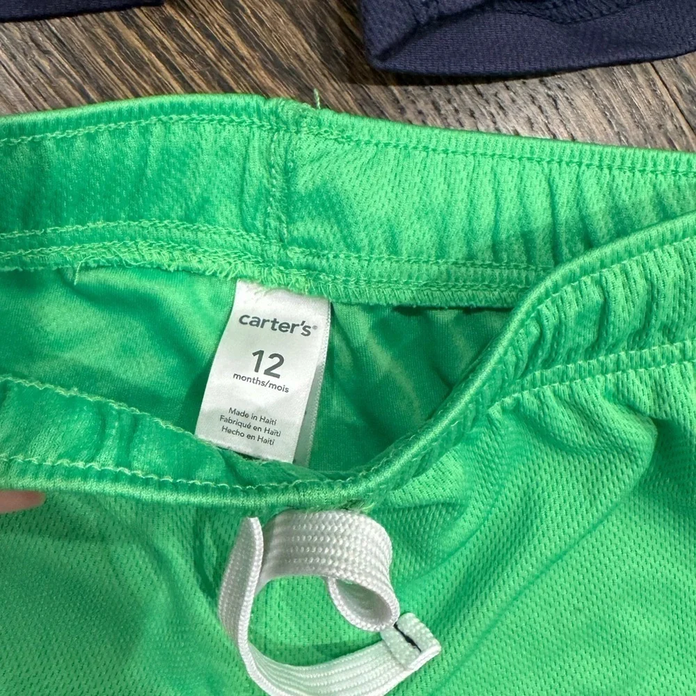 Carters toddler boys gym shorts mesh drawstring size 12 months bundle navy green